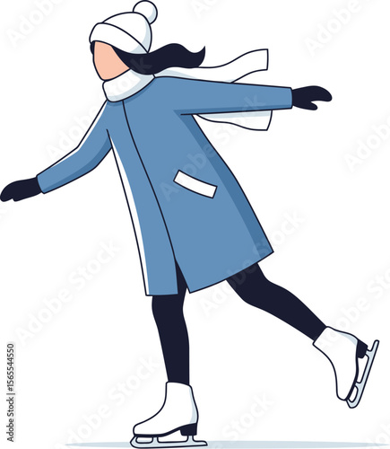 A vector illustration of a person ice skating gracefully with a smile on their face enjoying the winter season.