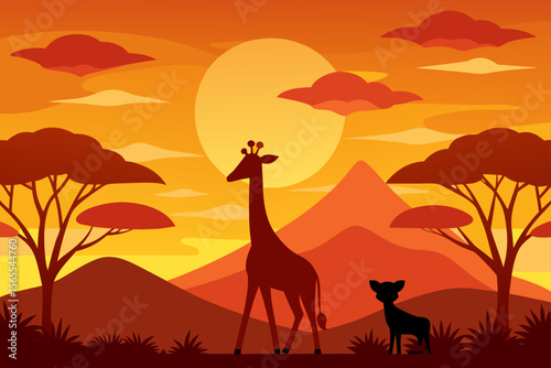 giraffe silhouette in the sunset