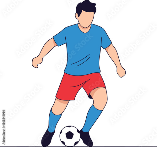 Vector illustration of a soccer player dribbling the ball on a white background ready for sports projects