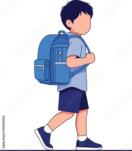 Animated illustration of a young schoolboy with a blue backpack walking towards education and learning