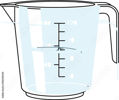 Transparent measuring cup filled with water showing accurate liquid level for kitchen or laboratory use