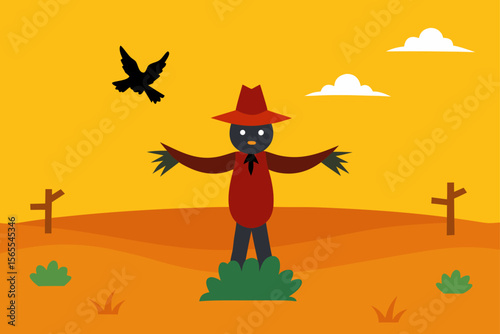 Lone Scarecrow in Desert Sunset A Rustic Illustration