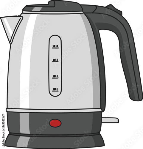 Modern stainless steel electric kettle illustration showing water level indicator and convenient handle design for quick boiling.