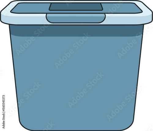 Cartoon illustration of a blue storage bin perfect for organizing closets and storing items indoors