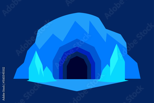 Mysterious Blue Ice Cave A Digital Illustration of a Glacial Entrance
