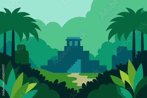 Lush Jungle Temple Unveiling Ancient Mayan Ruins in Vibrant Green Paradise