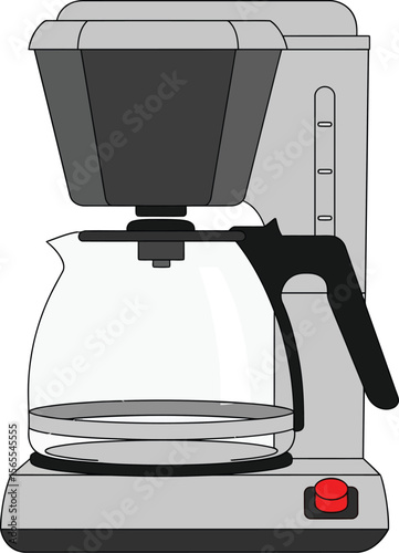 Vector illustration depicting a coffee maker machine in grey tones for brewing fresh coffee