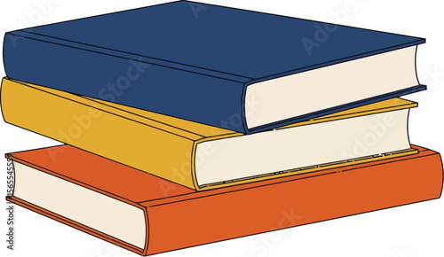 A stack of three colorful books with beige pages illustrating knowledge learning education and literacy concept