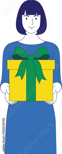 A person holding a vibrant yellow gift box tied with a large green ribbon symbolizing a present.