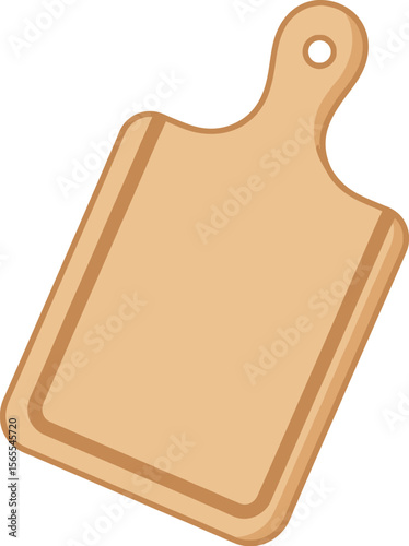 A flat vector illustration of a simple wooden cutting board with handle and hole for hanging