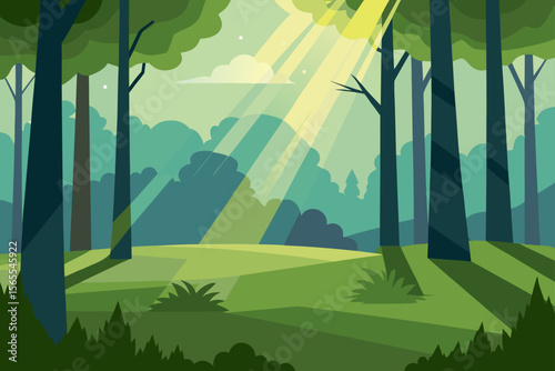 Sunlit Forest A Serene Landscape Illustration of Nature's Tranquility