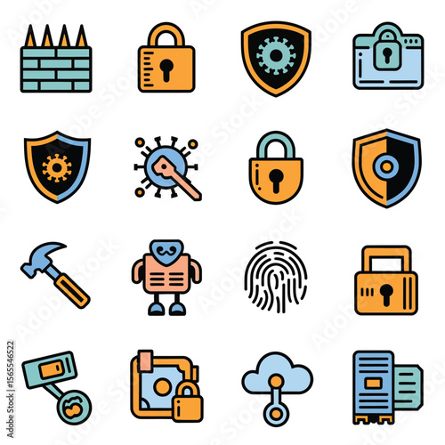 vector icons for robots, artificial intelligence, and the assistance provide in work and security 
