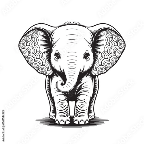 An illustration of a cute baby elephant, isolated on white background