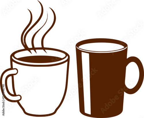 Two Coffee Mug Icons – Hot and Cold Beverage Vector Illustration