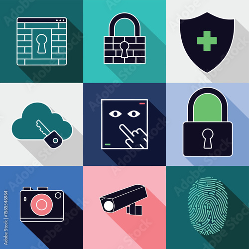 vector icons for robots, artificial intelligence, and the assistance provide in work and security 
