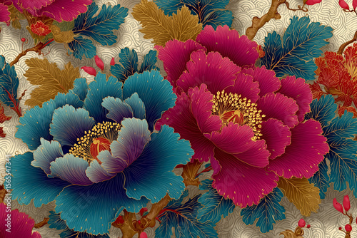 Traditional Japanese Watercolor Floral Pattern – Seamless Vintage Oriental Design for Elegant Backgrounds