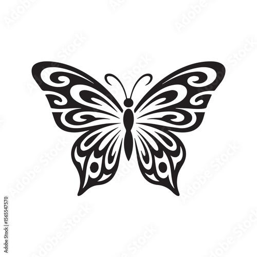 Black and white butterfly illustration isolated on white background
