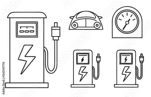 Electric car charging stations and gauge illustration