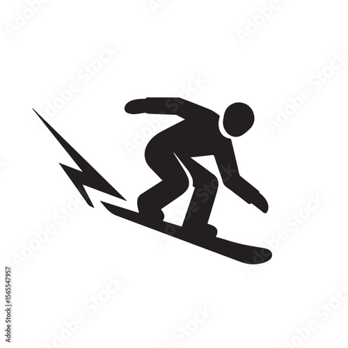 A snowboarder with a lightning bolt behind them, isolated on white background