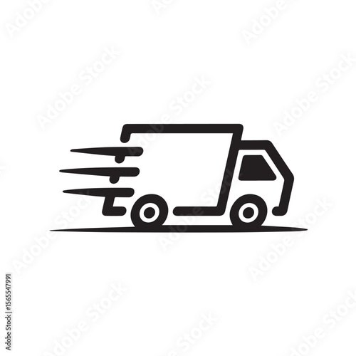 A fast delivery truck is shown in motion, isolated on white background