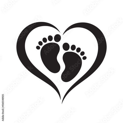 Adorable baby footprints nestled inside a heart shape, isolated on white background