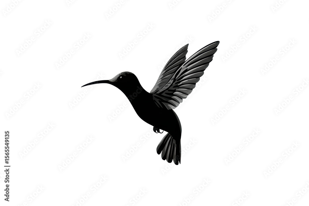 Fototapeta premium PNG Elegant black hummingbird in flight against black background