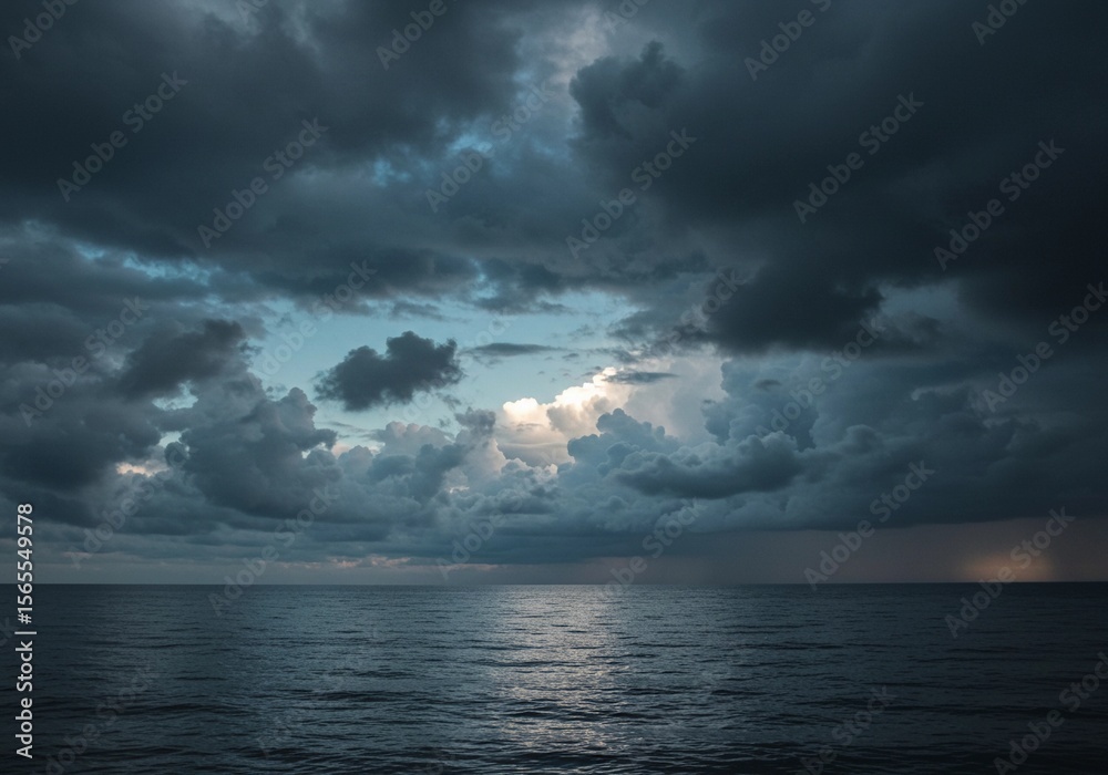 Obraz premium Moody Cloudscape Over Ocean Horizon
