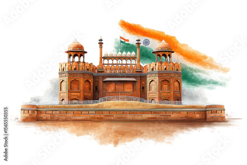 PNG Artistic representation of red fort with indian flag background