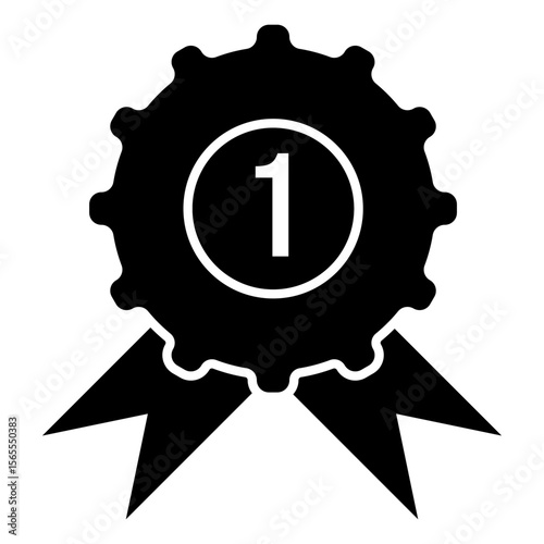 Flat minimalist No. 1 badge icon, vector EPS10. Depicts a ribbon or medal with the no1, symbolizing top ranking, first place, best performance, leadership. Ideal for awards, gamification, achievement.