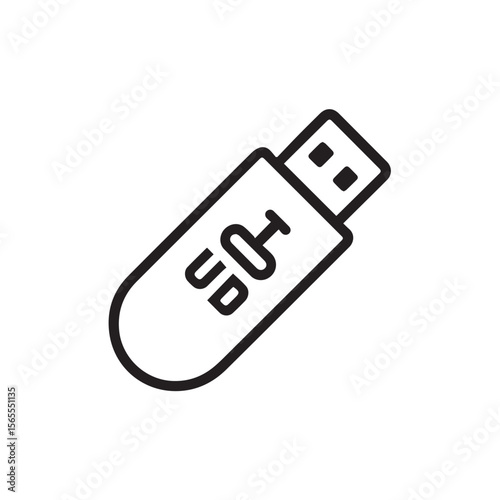 A simple line drawing of a usb flash drive, isolated on white background, represents data storage