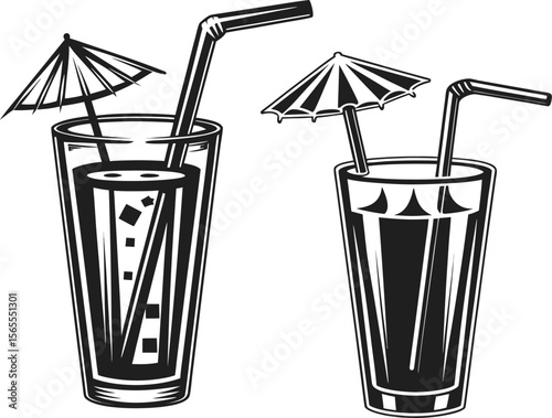 Refreshing Summer Cocktails Iced Drinks with Parasols Illustration