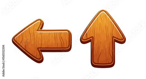Wooden arrow direction navigation sign symbol graphic element left and up vector illustration design asset
