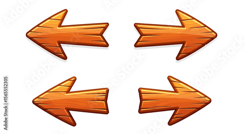 Wooden arrows vector set for game ui design navigation pointers direction left right back forward 100