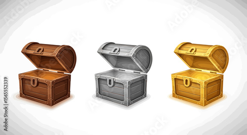 Treasure chest vector illustration, pirate treasure chest, gold silver and brown chests vector art image