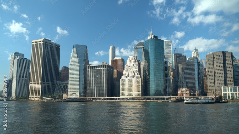 Fototapeta premium Lower Manhattan Financial District high rises, no logos, no brands