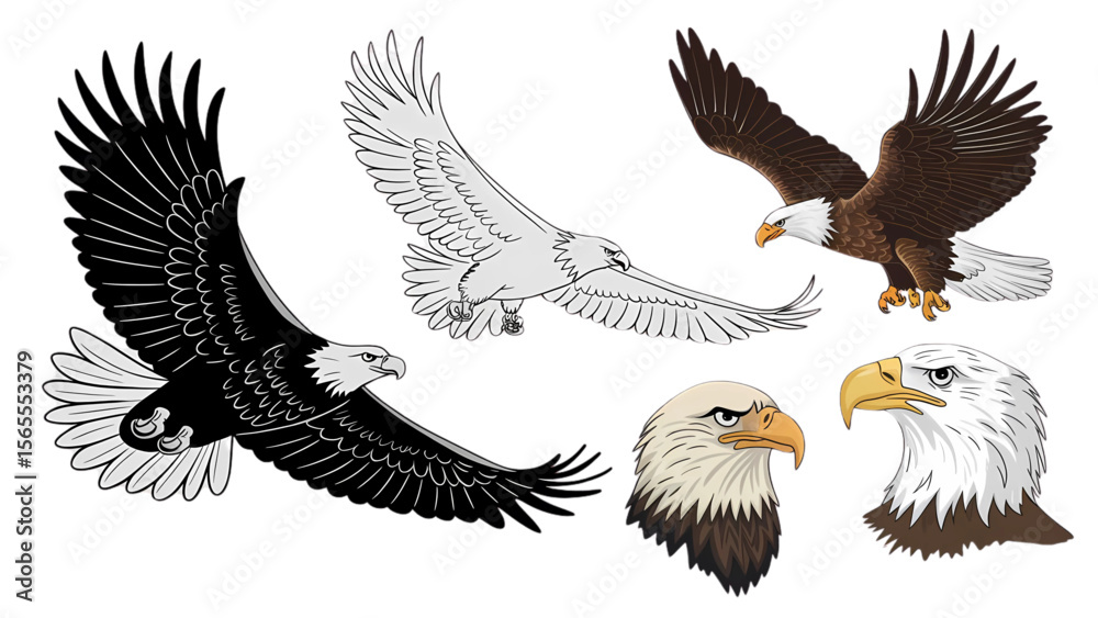 Obraz premium Bald Eagle Flying in the Sky Vector Illustration
