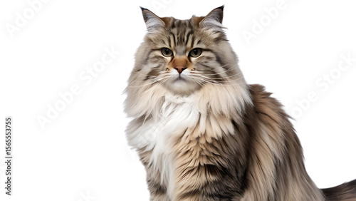 Maine Coon Cat Sitting on White Background Looking Adorable