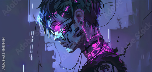 Dark anime character with glowing red eyes. Intense stare, cyberpunk style, digital illustration with neon lighting and fantasy vibes. Anime Wallpaper backgrounds