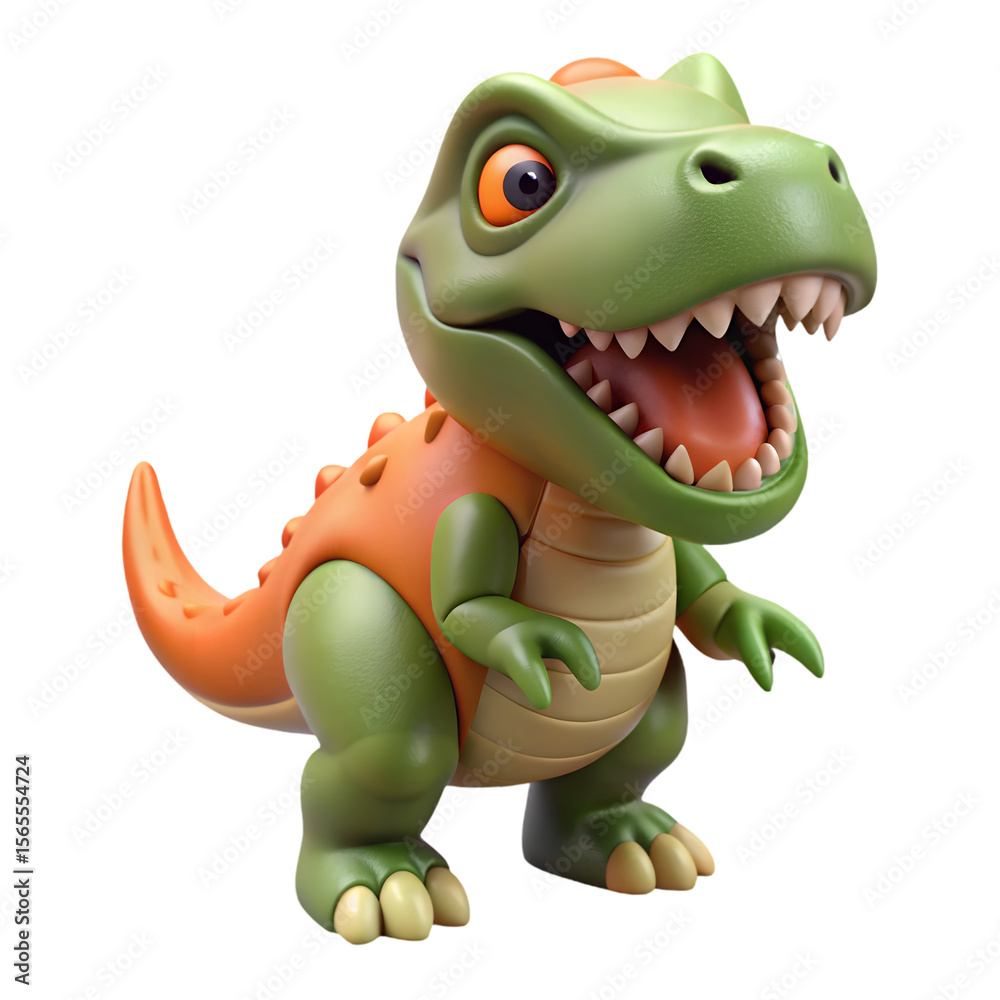 Fototapeta premium A cartoon trex toy is standing isolated on transparent background