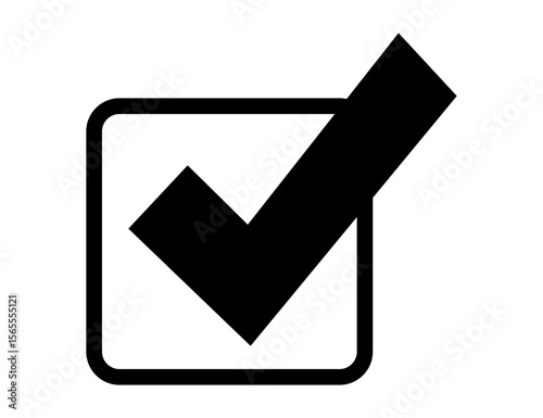 A black check mark symbol inside a square box isolated on transparent background