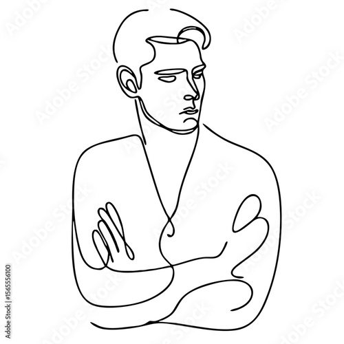 Contempt — handsome man in graceful theatrical pose of disdain: minimalist single black line drawing. One line art.