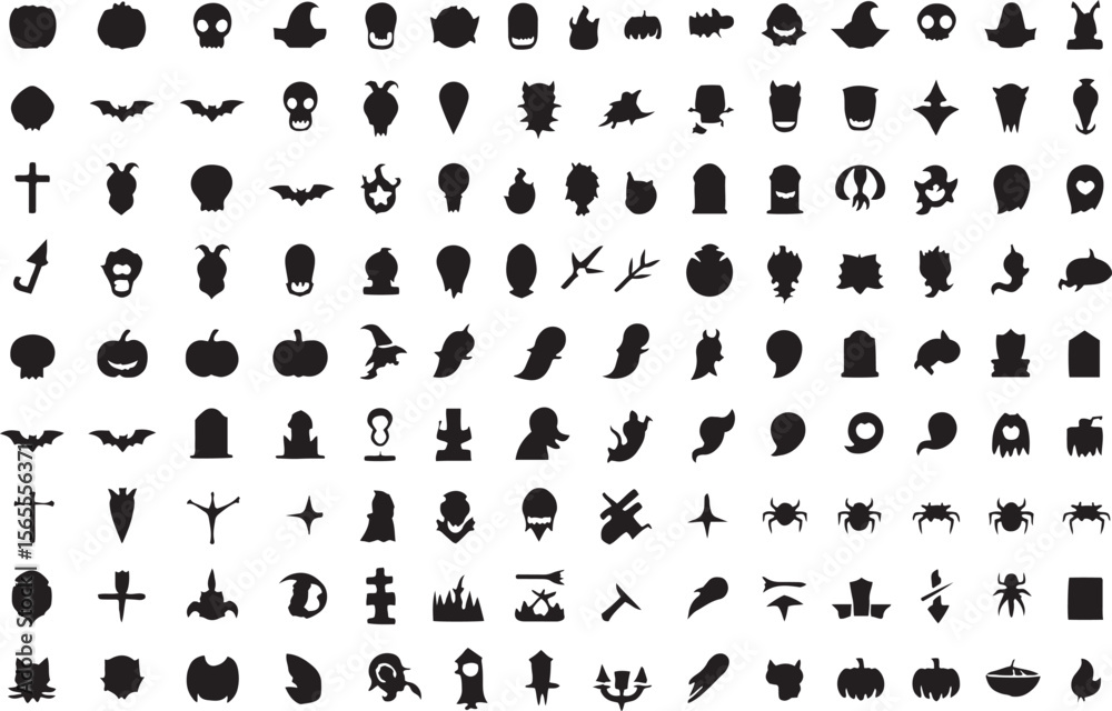 Fototapeta premium Halloween icons bats skulls pumpkins ghosts spiders crosses
