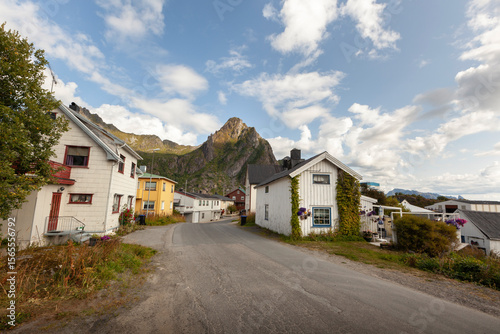 Wallpaper Mural Charming village streets with mountains in background under a partly cloudy sky in Norway Torontodigital.ca