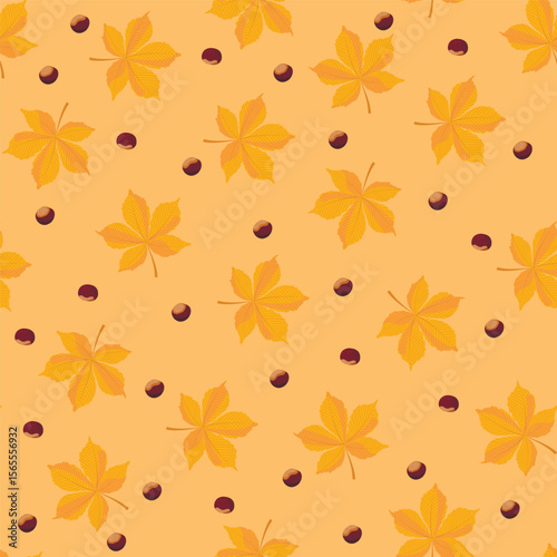 seamless pattern with autumn leaves and chestnut fruits