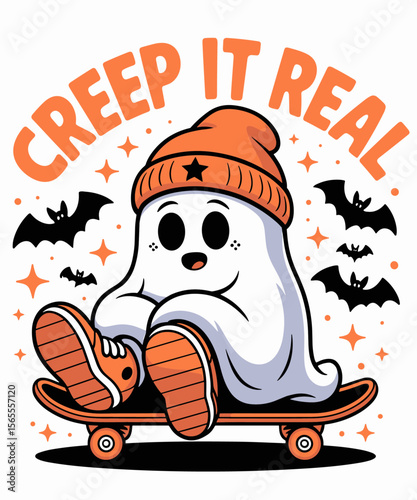 Creep it Real Ghost Skateboard Halloween Skateboarding
