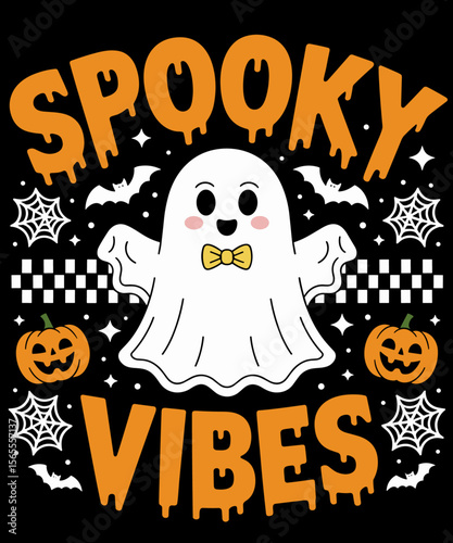 Spooky Vibes Ghost Retro Groovy Halloween