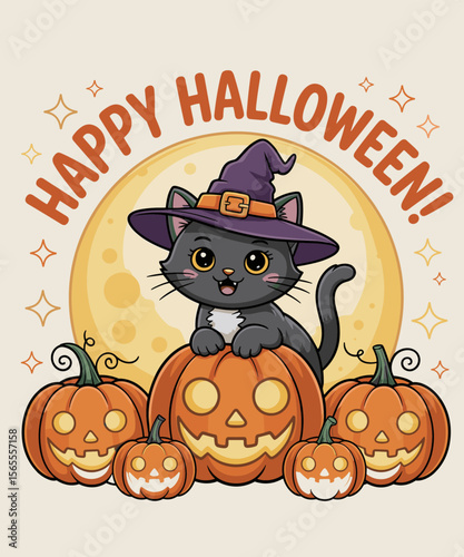 Retro Black Cat Halloween Pumpkin Costume