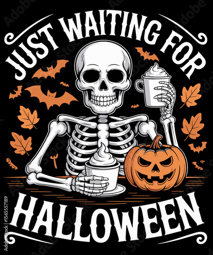 Just Waiting For Halloween Skeleton Coffee funny coffee lover