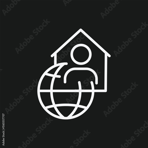 Work From Home and Remote Work Icon with Person in House on Globe for Global Connectivity