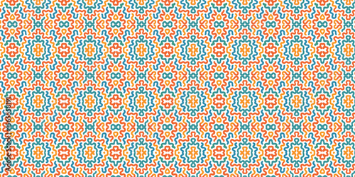 Intricate Retro Pattern with Wavy Lines and Geometric Accents An Eye Catching Textile Design in Orange Teal and Yellow